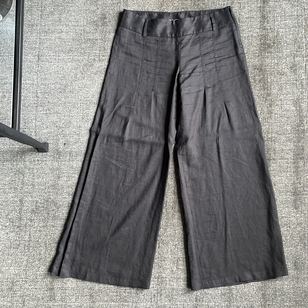 Tahari 100% linen‎ black pleated wide leg crop pant women’s 6
